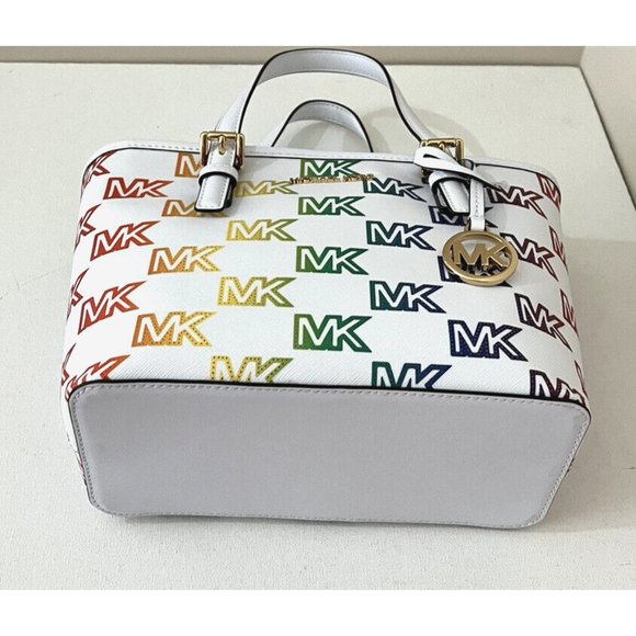 New Michael Kors Jet Set Travel X-Small Top Zip Tote Pride Optic White - Picture 3 of 6